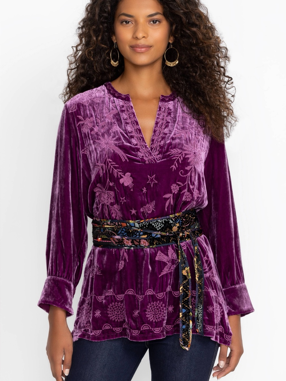 NWT Johnny Was Catherine Embroidered Floral Velvet belt in Black and Multicolor